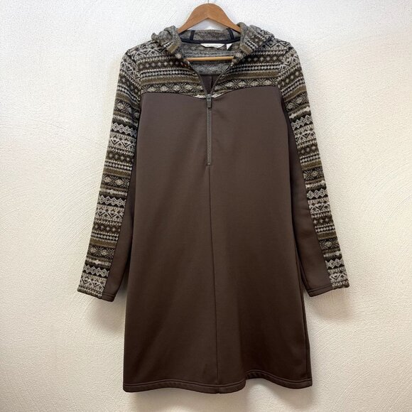 Athleta Womens Brown Fair Isle Hooded Sweaterware Dress sz Small - Picture 1 of 5